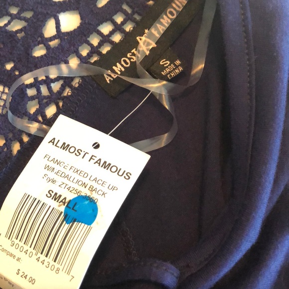 Navy fixed lace up flowy top - Picture 2 of 5